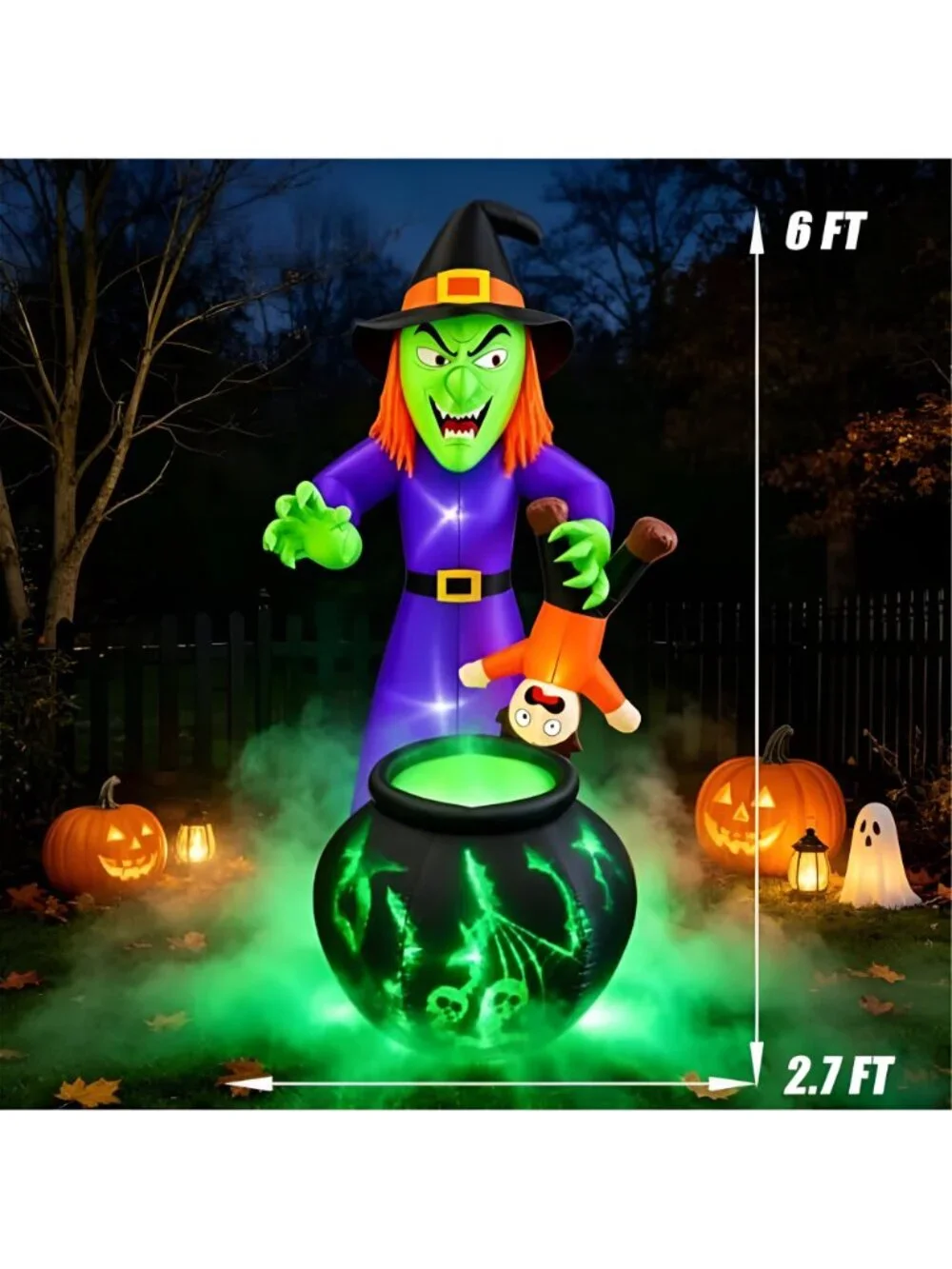 SEASONBLOW 6 FT Halloween Inflatables Witch with Child Outdoor Decorations